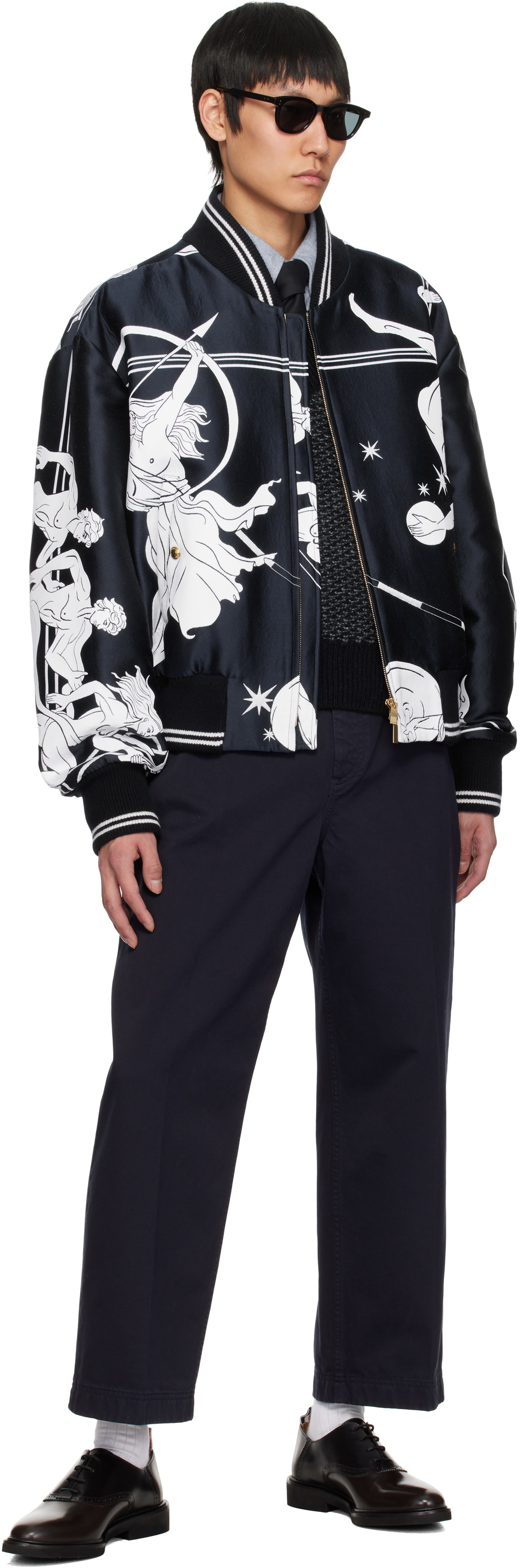 Thom Browne Navy Oversized Olympic Constellation Bomber Jacket