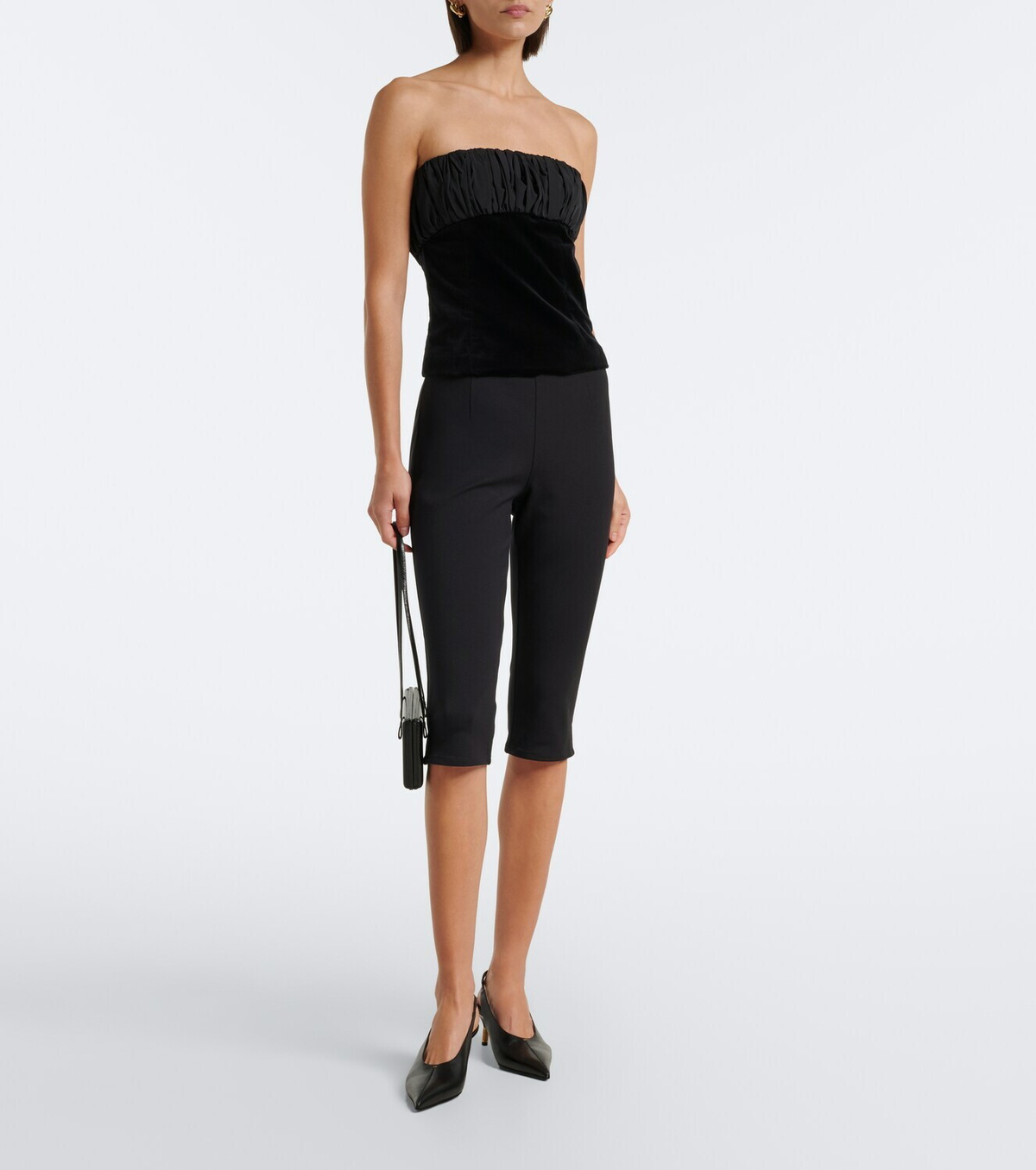 Posse Dean ruched cotton velvet strapless top