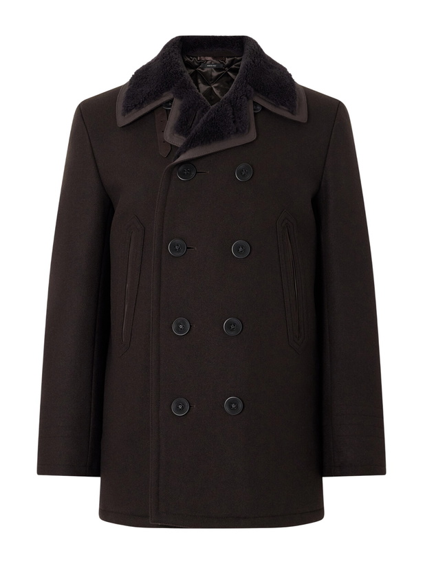 Photo: TOM FORD - Shearling and Leather-Trimmed Woven Wool-Blend Coat - Brown
