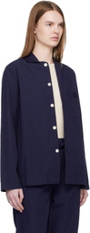 Tekla Navy Poplin Long-Sleeved Pyjama Shirt