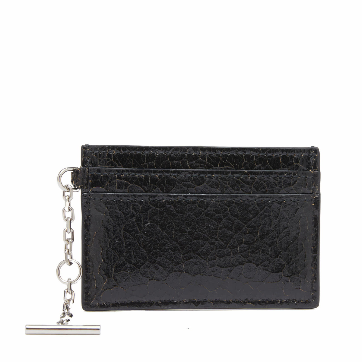Alexander McQueen Men's Sling Crackled Leather Card Holder in Black/Caramel/Silver 