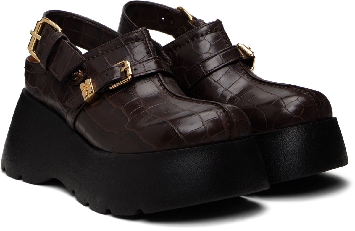 GANNI Brown Platform Clog Loafers