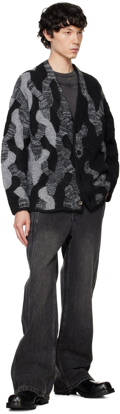 Feng Chen Wang Black & Gray Gradient Cable Cardigan