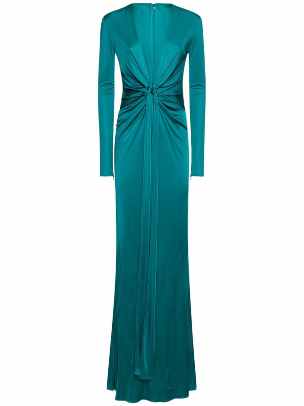 Photo: ROBERTO CAVALLI Long Sleeve V Neck Maxi Dress with Knot