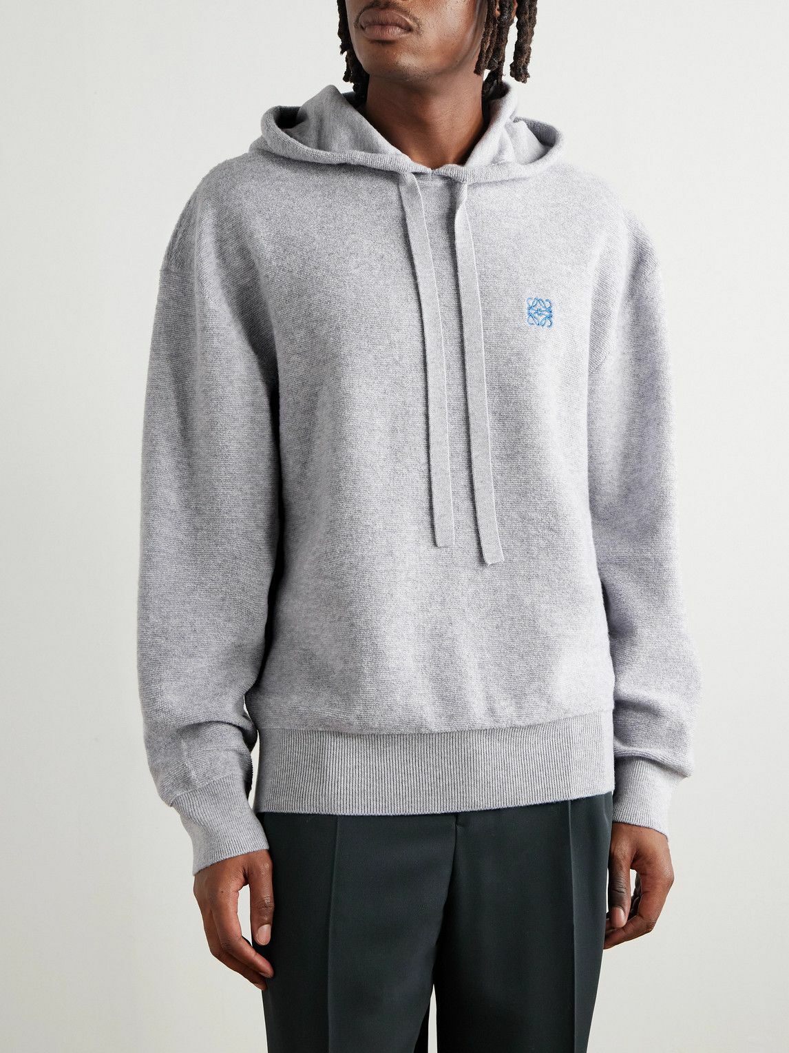 LOEWE - Logo-Embroidered Wool Hoodie - Gray