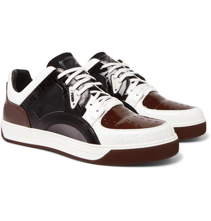 Photo: Fendi - Patent-Leather and Mesh Sneakers - Burgundy