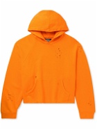 Liberal Youth Ministry - Cropped Printed Distressed Cotton-Jersey Hoodie - Orange
