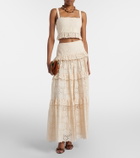 Elie Saab Guipure lace ruffled cotton and silk crop top