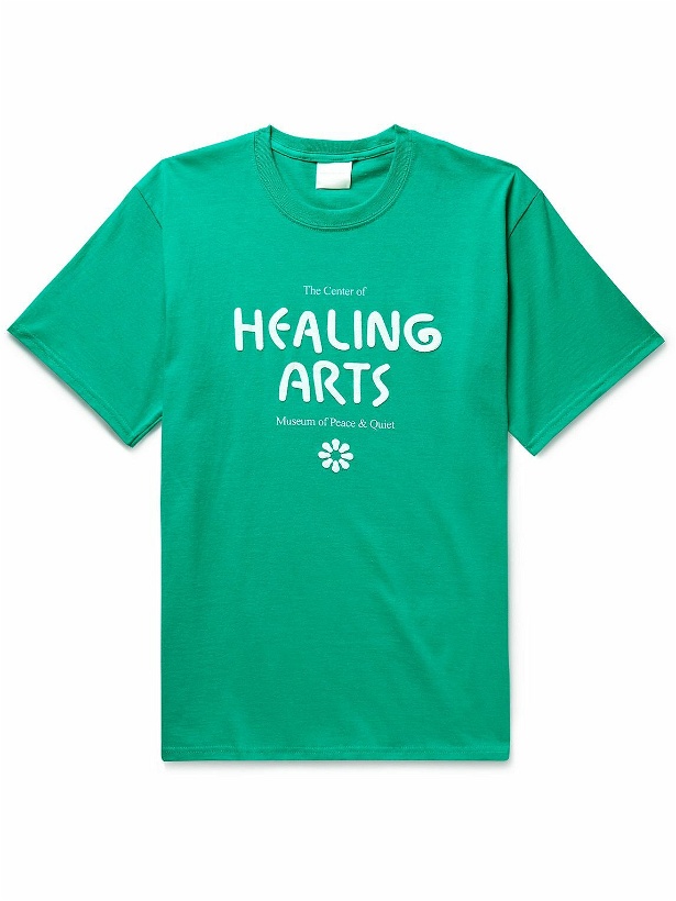 Photo: Museum Of Peace & Quiet - Healing Arts Logo-Print Cotton-Jersey T-Shirt - Green