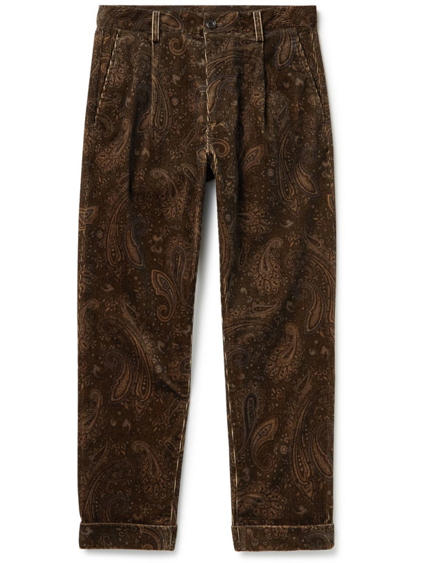 Photo: Beams Plus - Cropped Paisley-Print Cotton-Blend Corduroy Trousers - Brown