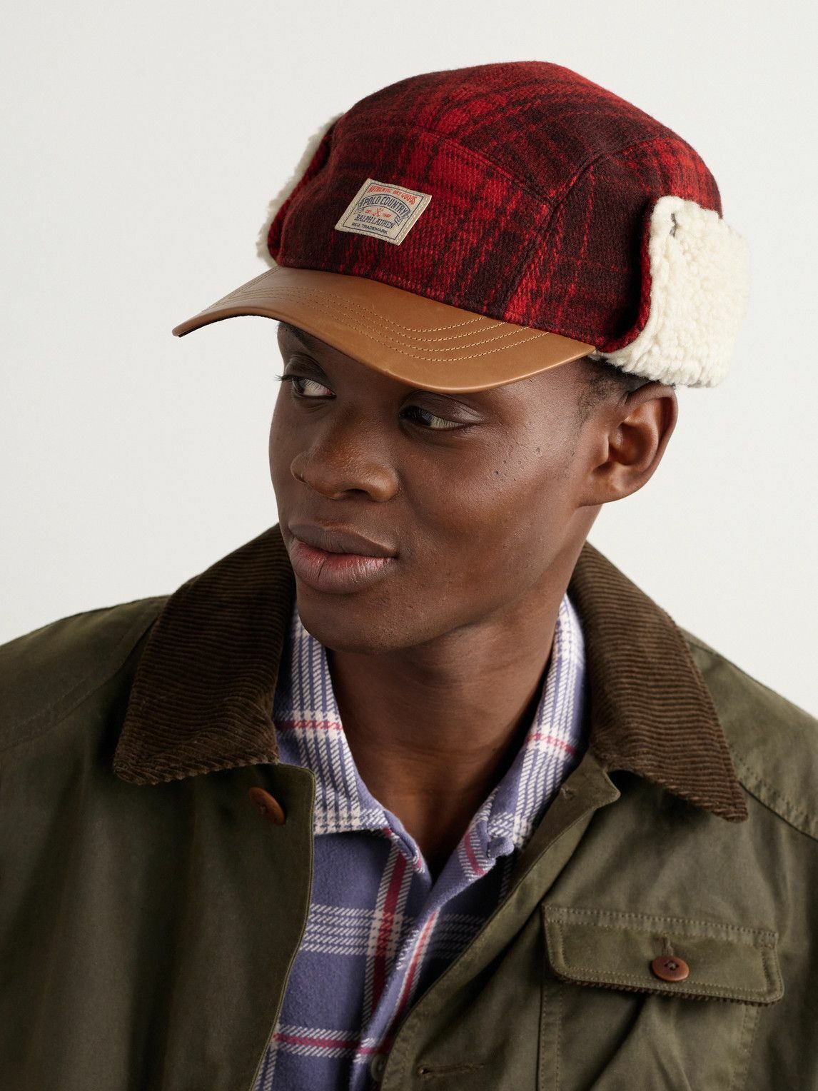 Polo Ralph Lauren - Polo Country Logo-Appliquéd Checked Leather-Trimmed Fleece and Wool Hat - Red