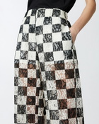 Pinko Wide Leg Lace Trousers With Check Pattern White/Black
