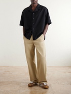 LOEWE - Logo-Embroidered Short-Sleeve Wool-Blend Shirt - Black