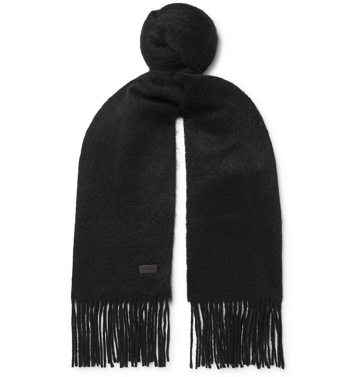 Photo: SAINT LAURENT - Fringed Wool and Mohair-Blend Scarf - Black