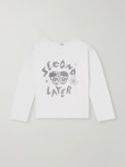 SECOND / LAYER - Distressed Printed Cotton-Jersey T-Shirt - White