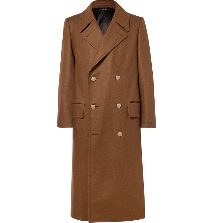 Photo: Dunhill - Slim-Fit Double-Breasted Stretch Wool and Cashmere-Blend Overcoat - Men - Brown
