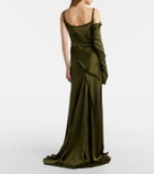 Blumarine Asymmetric lace-trimmed satin gown