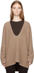 LESET Beige Emma Deep V Sweater