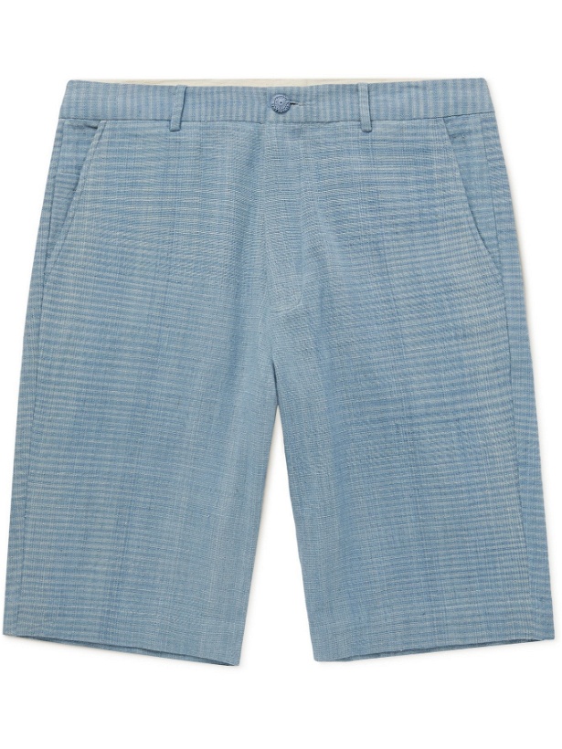 Photo: 11.11/ELEVEN ELEVEN - Striped Slub Cotton Shorts - Blue - UK/US 30