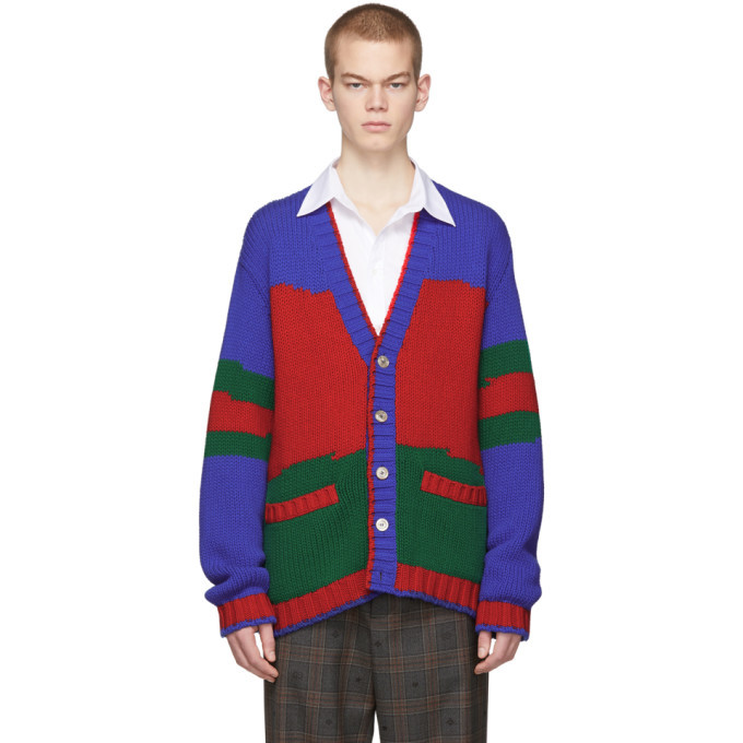 Photo: Gucci Blue and Green Oversized Striped Cardigan