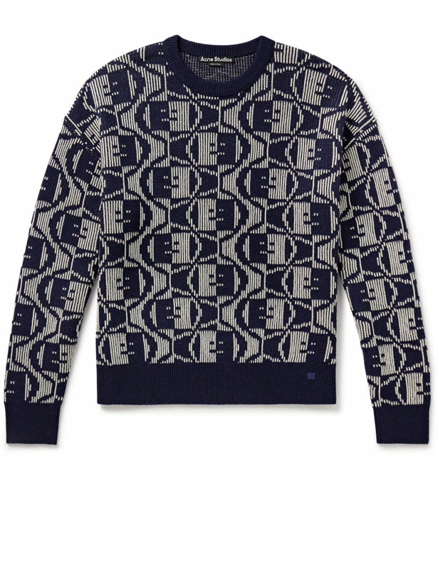 Photo: Acne Studios - Katch Wool and Cotton-Blend Jacquard-Knit Sweater - Blue