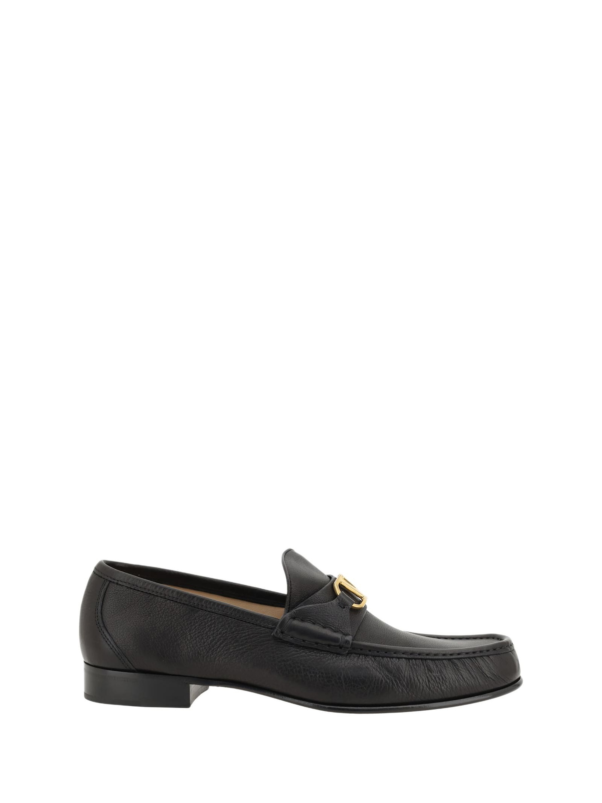 Valentino Garavani Black Leather Slip-On Loafers Valentino Garavani Polished leather slip-ons with metal  main image 3