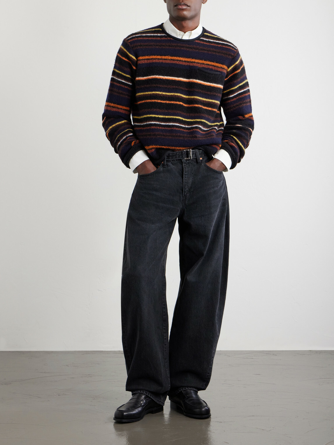 Sacai - Striped Wool-Blend Sweater - Black