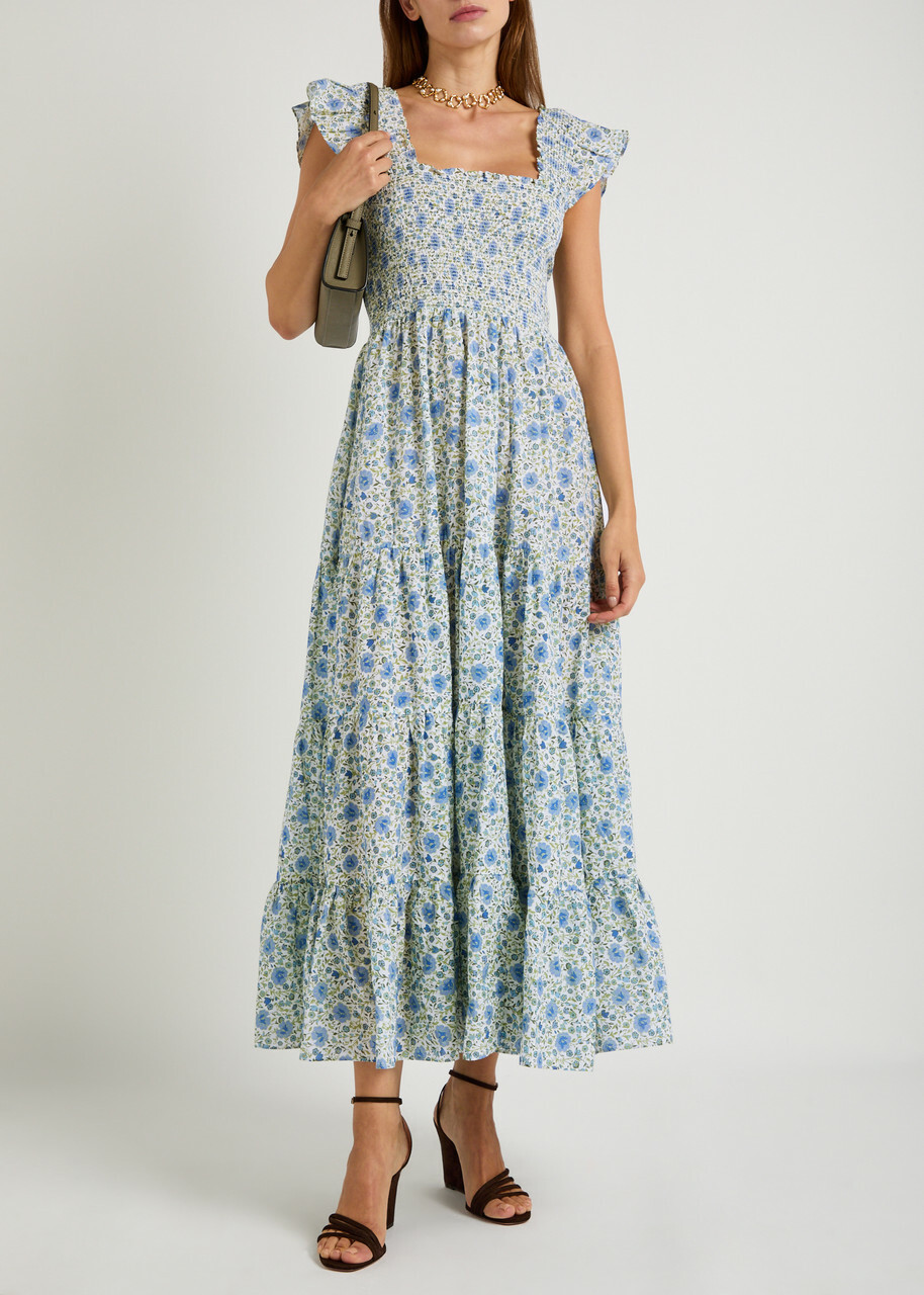 Rixo Kendall Floral-print Cotton Midi Dress Black And White