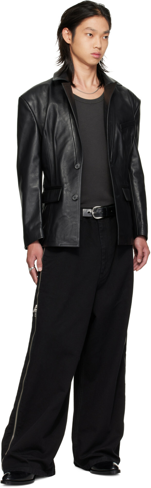LU'U DAN Black Cinched Leather Blazer