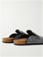 JW Anderson - Leather-Trimmed Crystal-Embellished Suede Slippers - Black
