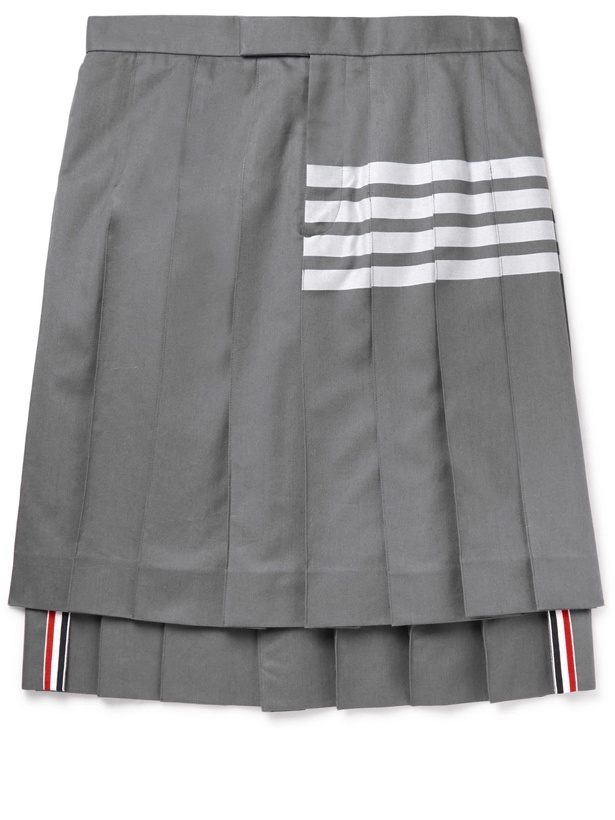 Photo: Thom Browne - Pleated Grosgrain-Trimmed Striped Cotton-Twill Kilt - Gray