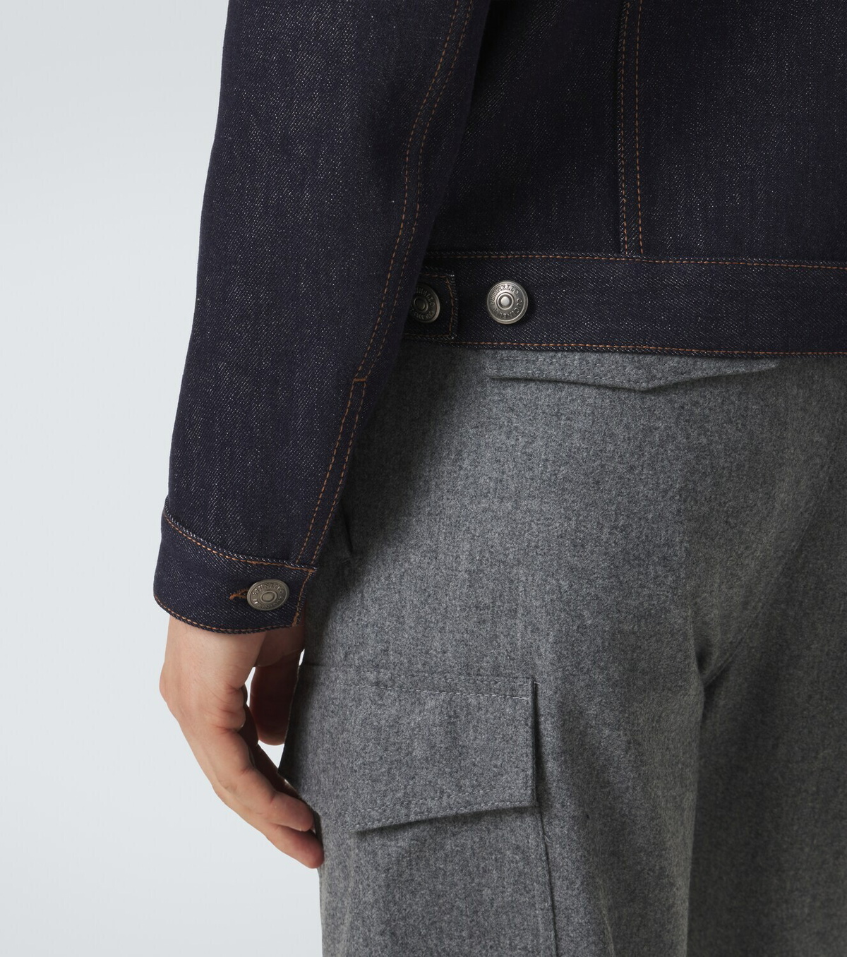 Brunello Cucinelli Leather-paneled denim jacket