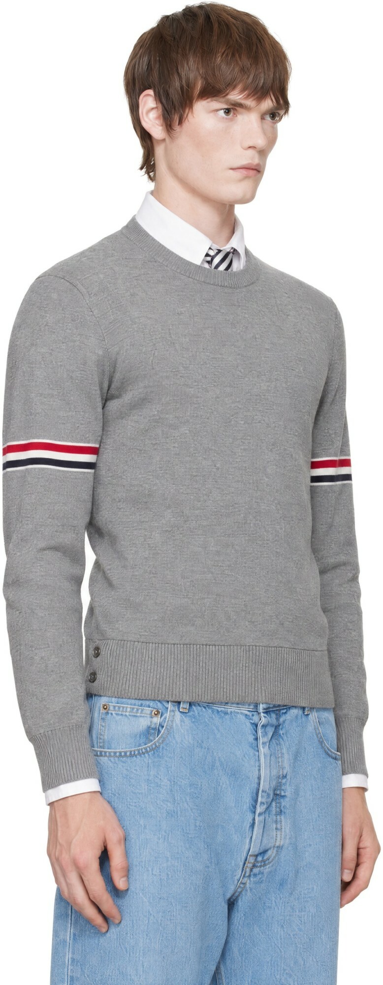 Thom Browne Gray Milano Stitch Pullover RWB Armband Sweater