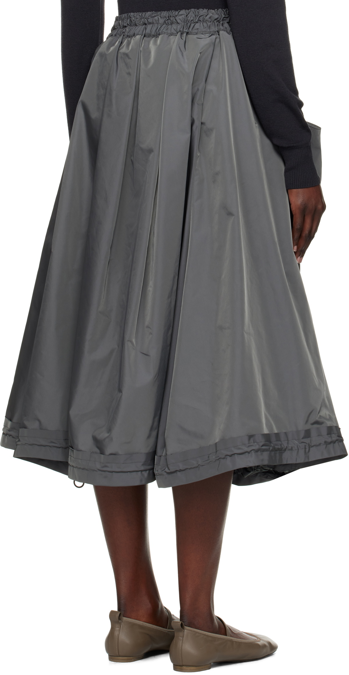 YOHJI YAMAMOTO Gray PE Twill R-Volume Midi Skirt
