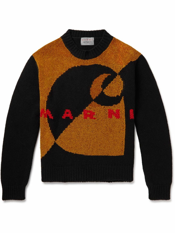 Photo: Marni - Carhartt WIP Logo-Intarsia Wool and Silk-Blend Sweater - Black