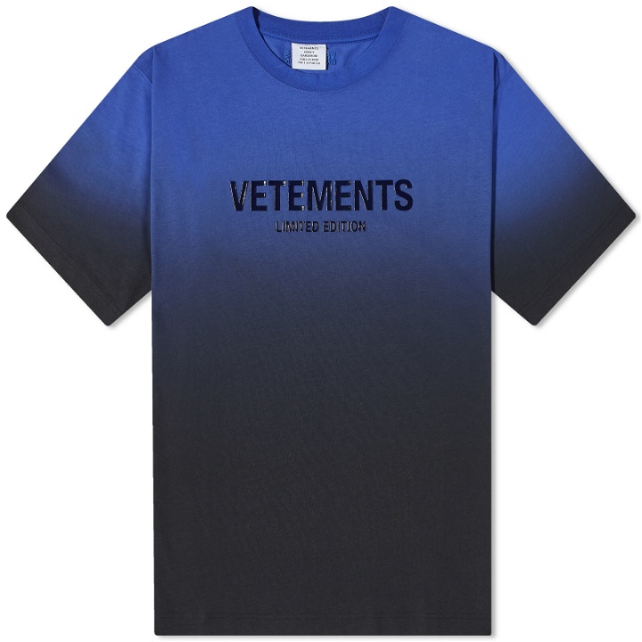Photo: Vetements Gradient Logo Limited Edition T-Shirt in Royal Blue