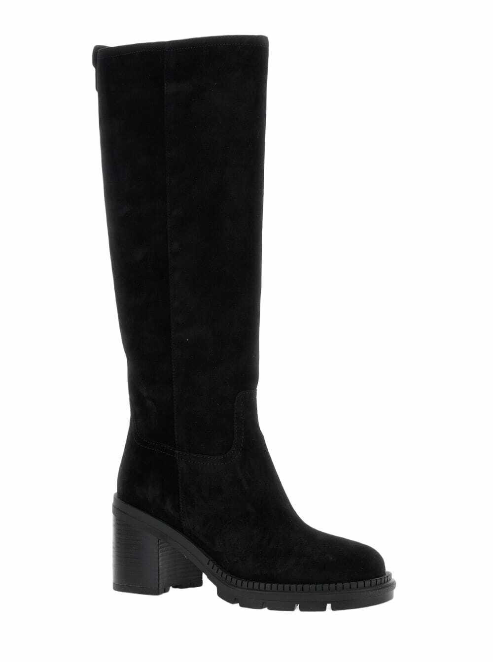 Casadei Black Boots With Zip Closure On The Side And Logo Embroidery On The Rear In Suede Woman