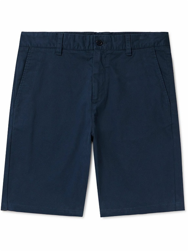 Photo: NN07 - Crown 1090 Straight-Leg Brushed Organic Cotton-Blend Twill Shorts - Blue