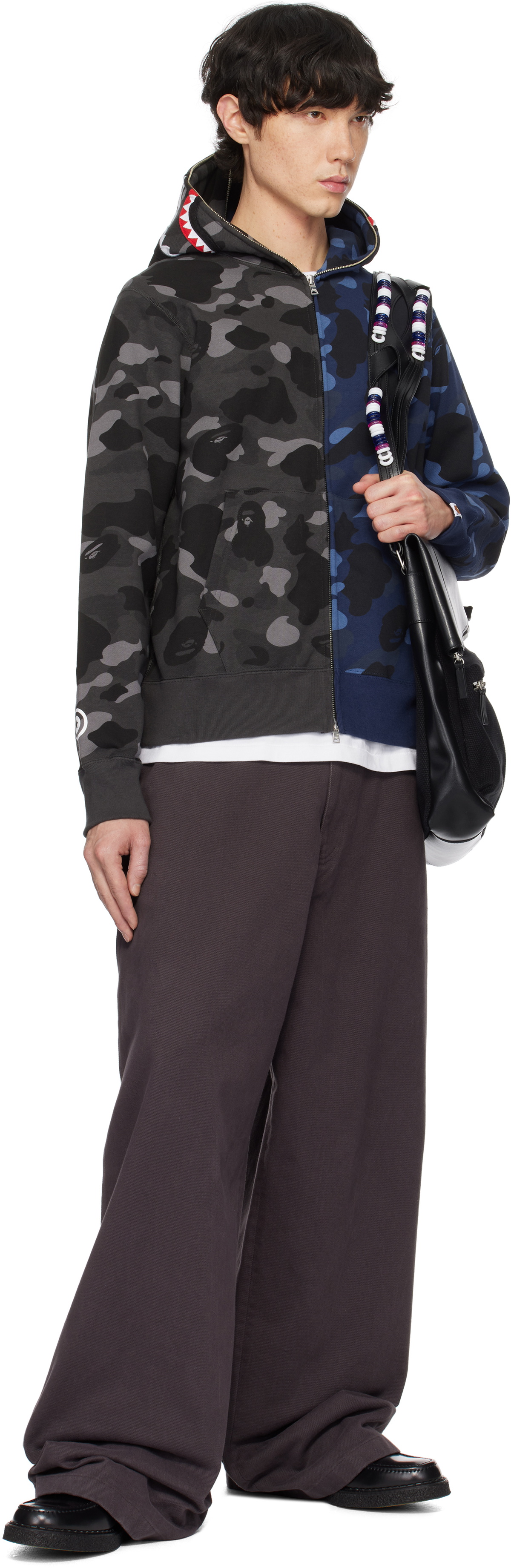 BAPE Black & Navy Color Camo Separate Shark Full Zip Hoodie A 