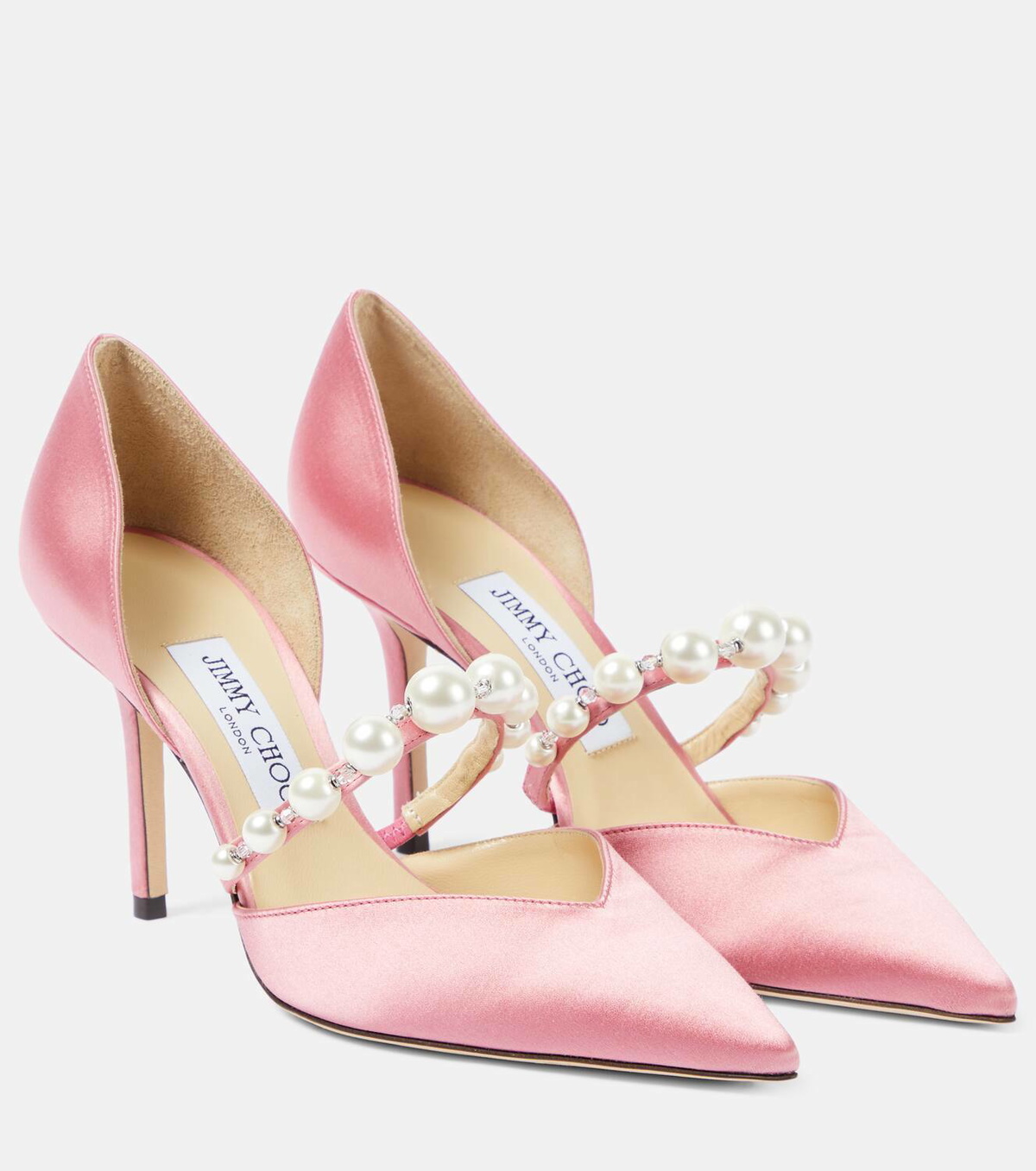 【Jimmy Choo】 Aurelie 85 embellishedサテンパンプス JIMMY CHOO Aurelie 85 faux pearl-embellished patent-leather