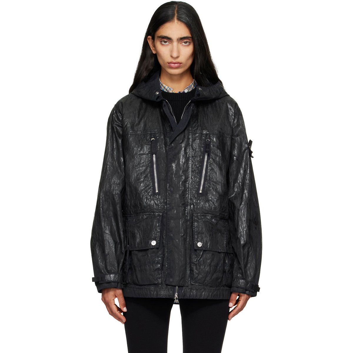 Stone Island Black Q100027 Slick Nylon Tela-TC Jacket