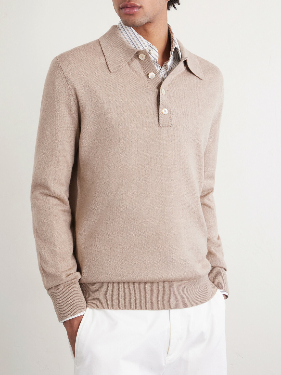 PIACENZA 1733 - SIlk and Cashmere-Blend Polo Sweater - Neutrals