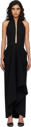 Givenchy Black Draped Wool Maxi Dress