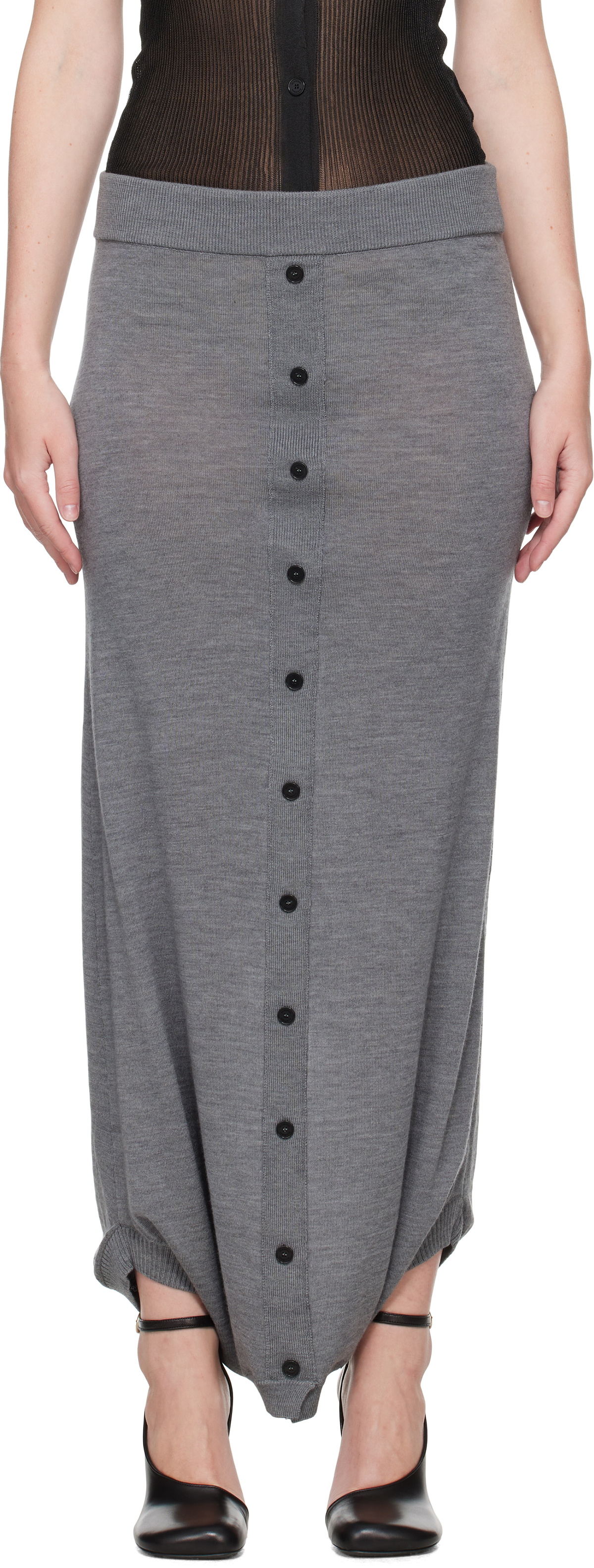 ALAINPAUL Gray Knit Fuseau Maxi Skirt