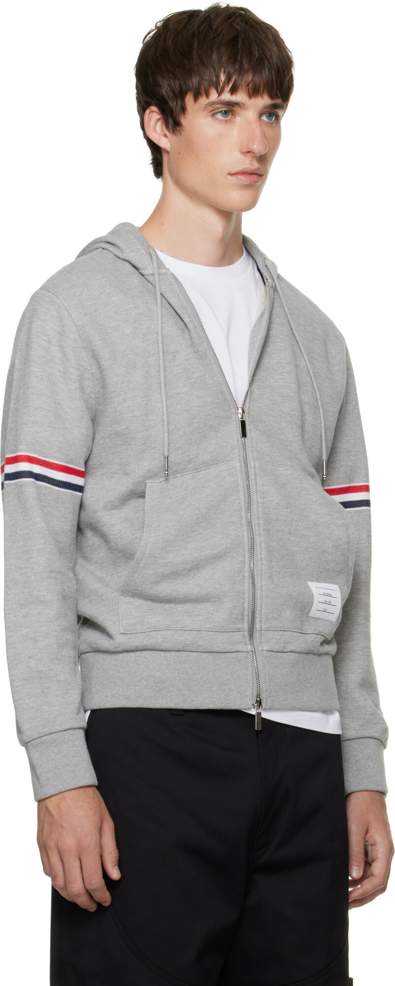Thom Browne Gray Zip Pique Loopback RWB Engineered Hoodie