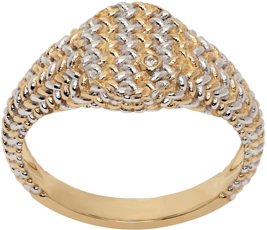 Yvonne Léon Gold & White Gold Baby Chevalière Ovale Natte Ring