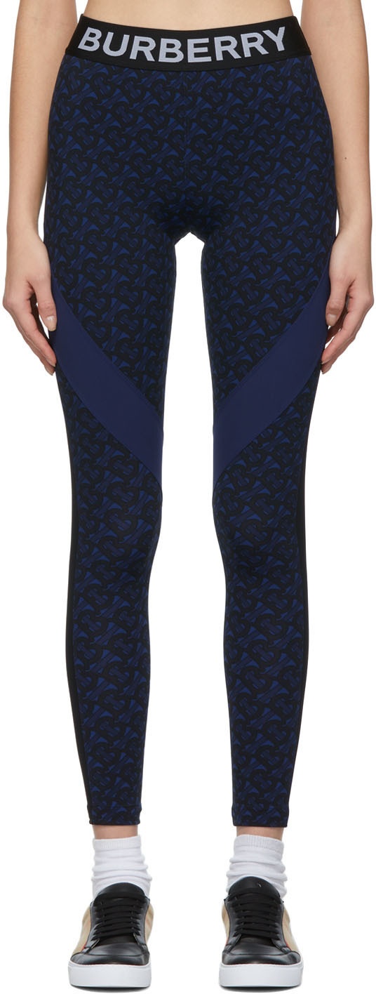 Burberry Midnight Navy Check Print Stretch Jersey Leggings, Size X-Small