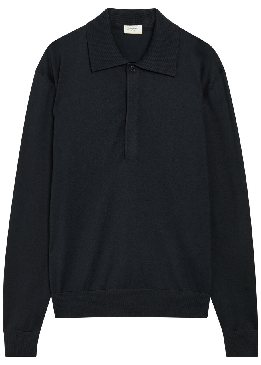 Saint Laurent Silk and Cotton-blend Polo Shirt Dark Blue
