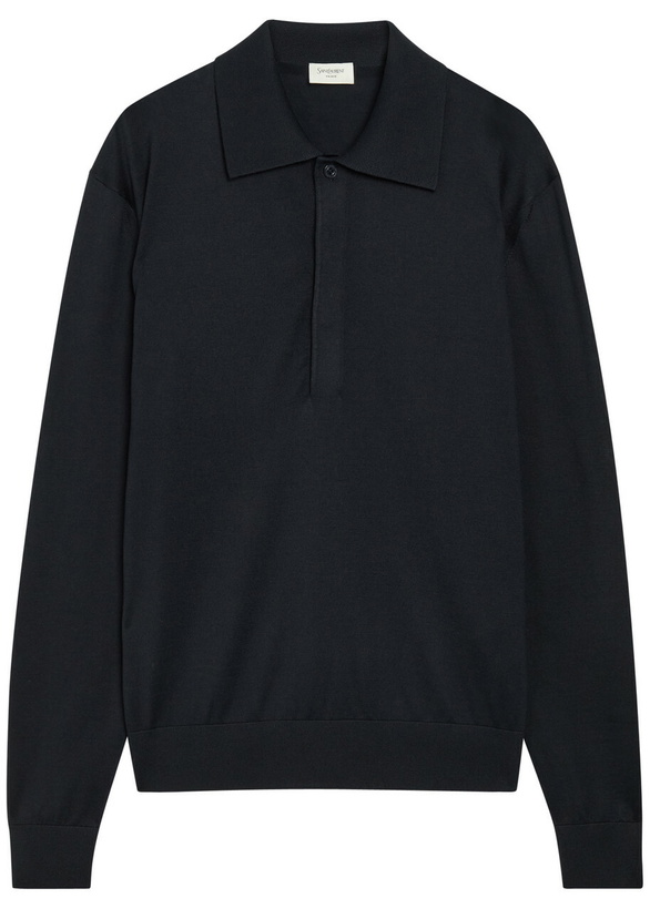 Photo: Saint Laurent Silk and Cotton-blend Polo Shirt Dark Blue
