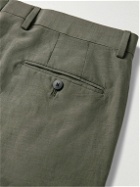 Caruso - Slim-Fit Tapered Slub Silk and Linen-Blend Trousers - Green